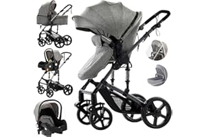 MAGIC ZC 3 in 1 Sistemi Modulari Sistema da Viaggio per Bambini Passeggini Compatti Reclinabile Passeggino Carrozzine Standard Pieghevole Portatile Passeggino Neonato 0-36 Mesi (588 Grey)