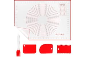 WECUTE Tapete de Silicona para Hornear, 70 * 50 CM Tapete De Silicona Libre De Bpa, Resistente al Calor, Fácil de Limpiar, Tapete Silicona Reposteria, Hornear (3 Pcs Raspador 1 Cepillar) (Rojo)