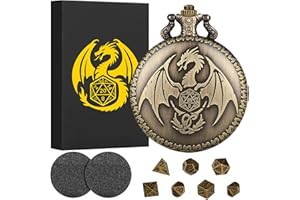 KELLER & WEBER Set di Dadi Mini DND con Custodia per Orologio da Tasca Steampunk Drago, 7 pezzi in Metallo Poliedrico Set di Dadi D&D, Regali di D&D Scatola Regalo, Accessori per Giochi da Tavolo e Giochi di Ruolo