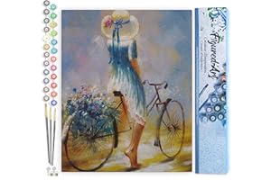 Figured'Art Paint by Numbers for Adults Young Woman on a Bicycle 40x50cm - Craft Art Painting DIY Kit Rolled Canvas Without Frame
