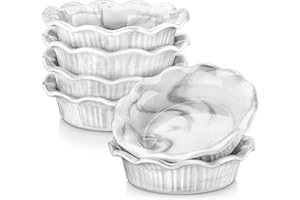 MALACASA Série Bake, Lot de 6 Ramequins en Porcelaine Marbre 14cm 200ml - Moules allant au four - Moules à Pâtisserie Résistants Moules à Soufflé en Forme de la fleur