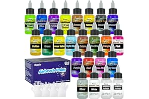 Roizefar Vernice Per Aerografo, Kit Vernice Per Aerografo 22 Colori Acrilici + 2 Diluenti Per Aerografo, Set Aerografo Per Progetti Fai Da Te, Vernice A Base D'acqua, 20ml/Bottiglia