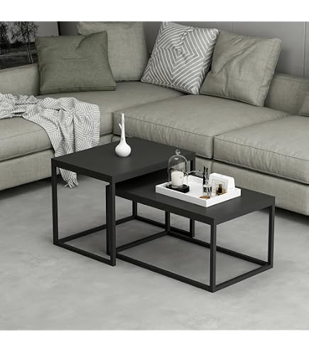 Set de 2 tables basses gigognes Kungsör de tailles différentes métal noir [en.casa] | Leroy Merlin