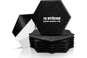 Hexagon Akustikplatten Selbstklebend, Sonic Acoustics 12 Stücke Akustikpaneele Akustikplatten mit hoher Dichte für Wand Decken Holz & Tür - Akustikpanel Schallschutzplatten, 35,6 x 30,5 x 1cm