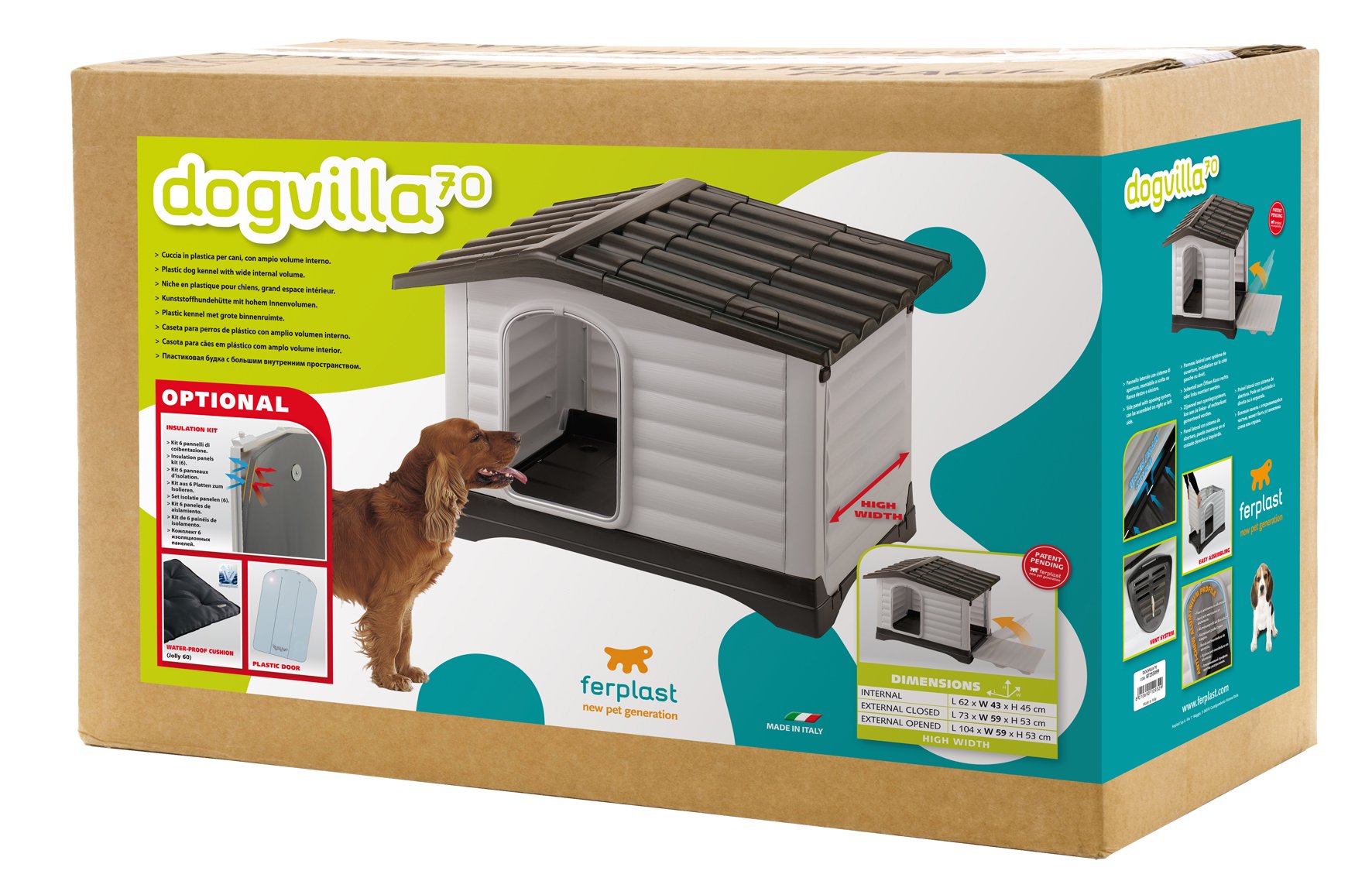 Ferplast DOGVILLA 70 - Cuccia per cani in resina termoplastica con parete ribaltabile, 73 x 59 x 53 cm