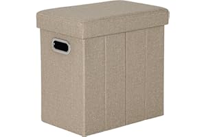 COSYLAND Puff Almacenaje 40L, Banco Almacenaje, Capacidad de Carga 200 kg, Tapizado Lino, Baúl para Dormitorio, Salón, Entrada, Organizador Multifuncional, Plegable, Beige, 42x27x42cm