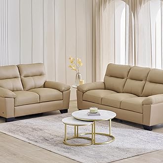 Home Centre | Winchester | Half Leather|Solid Wood | Sofa Sets | Beige | Sofa Set 3+2 | 1 Year Warranty