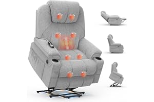 BareTay Recliner Armchair Lift Chair For the Elderly, Power Recliner Chair with Massage & Heat, Extended Footrest, Type C+USB Ports, 2 Cup Holders, Dual Side Pockets Reclining Chairs Lounge Sofa