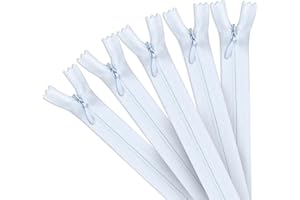 SDHIIOLP 5pcs Invisible Zips, White Zips, 16 Inch / 40cm Nylon Closed-Ended Concealed Zipper, Plastic Zip Fixer for Tailor Sewing Tools Craft Dressmaking Pillows Cushions Skirts Clothes Bags Pants