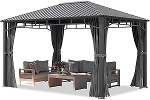TOOLPORT Garden gazebo 3x4 m hardtop steel roof, 4 side panels in grey, poles 9x9cm