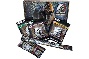 ‎INDIANA JERKY Indiana Chicken Jerky, Geschenkbox High Protein Trockenfleisch, ohne Zuckerzusatz, Gluten-frei 10er Pack (10 x 25g)