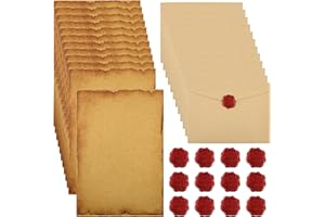 MAXMOC 40 Stück Vintage Briefpapier mit Umschlag, Set Vintage Schreiben mit 12 Vintage-papier Briefumschläge, 16 A5 Briefpapier und 12 Wachssiegel-aufkleber, für Liebesbrief, Hochzeit,Geburtstag,Weihnachten