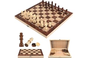 YAJIMAOY 3 in 1 Scacchiera in Legno, Scacchiera Pieghevole con Scacchi e Dama Backgammon, Scacchiera Portatile Scacchi da Viaggio Legno, Scacchi Gioco da Tavola per Bambini e Adulti All'aperto Festa (34cm)