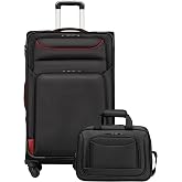 COOLIFE Set of 4 soft suitcases 22.8/26/80 cm and 1 large shoulder bag, Black+Red, Set of 2 Large Suitcases, Classic | Maleta