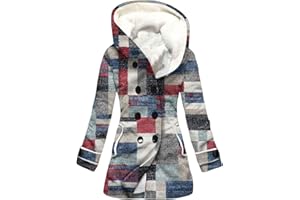 FUPODD Wintermantel Damen Lang Daunenmantel Damen Aufdruck Mantel Winterjacke Damen Warm Gefüttert Fleecejacke Damen Mit Kapuze Daunenjacke Dicke Jacke Damen Winter Wollmantel Frauen Mit Taschen