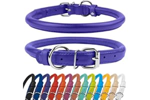 CollarDirect Zwijana skórzana obroża dla psa, miękka, wyściełana, okrągła obroża dla szczeniaka, ręcznie wykonana obroża z prawdziwej skóry, dla małych i dużych kotów, czarna, różowa, czerwona,