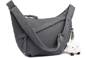 Micmores Crossbody Bag Damen Umhängetasche, Cord Tasche Casual Schultertasche Moon Bag Halbmond Tasche mit verstellbarer Schultergurt, Stylische Handtasche für Arbeit, Reisen, Alltag(Grau)