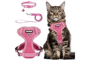 Dricar Katzengeschirr mit Leine Ausbruchsicher Verstellbar, Katzenleine mit Geschirr für Katzen, Komfortables Cat Harness Brustgeschirr mit Reflektierenden für Katzen und Kleine Hunde (Rosa, XL)