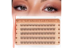 Higu clace Self -Adhesive-Cluster-Lashes Natural Look, Pre-Glued-Eyelashes D Curl Mix 10-12mm, 60 Pcs Pre Glued Lash No Glue Deeded, Press on Lashes Easy to Use(Natural Y)