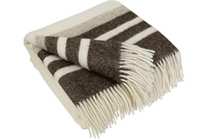 ‎LYHOME LYHome Lammwolldecke 100% Schurwolle - Warm Winterdecke Couchdecke Sofadecke, Kuscheldecke Tagesdecke, Winter Decke Sofa, Warme Decken Couch (140x200 cm, Weiß mit Streifen)