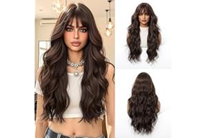 Esmee Long Wavy Brown Wigs for Women with Fringe Natural Synthetic Hair Wig for Daily & Party Use