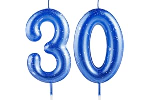 Hongplus Blue Silver Number 30 Candles, 30 Birthday Candle,Blue Happy Birthday Candles for Cake, Cake Topper Decorations for Men Women Him 30th Birthday Party Decorations Supplies Favor Gift