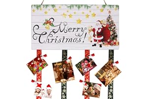 DUTWROY Christmas Photo Holder 15.7x7.8'' Hanging Picture Frame Display Large Hanging Display Photo Board With 30 Wooden Snow Clips for Holiday Wall Decor