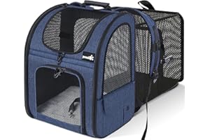 Pecute nosidełko dla kota i psa, rozszerzane, przenośne, oddychający plecak z przednimi kieszeniami okiennymi z siatki, wysuwane plecy, więcej miejsca, idealny do przenoszenia szczeniaków, psów, kotów do 10 kg (niebieski)