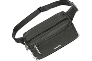 Baggallini Securtex Fanny Pack for Women RFID Wallet Locking Zipper-Travel Bag Crossbody Purse, antracytowa, antracytowy, jeden rozmiar