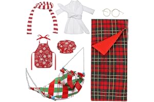 DIELOVEHUA 8 Pcs Accesorios Elfo Navidad,Accesorios de Elfos Navideños, Elfo Navidad Muñeco Accesorios, Incluye Saco de Dormir, Hamaca, Vasos, Albornoz, Delantal, Bufanda, Almohada, Gorro de Chef