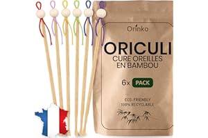 ORINKO - Cure Oreille Japonais en Bambou 6x - Cure Oreille Écologique et Réutilisable pour Remplacement Coton Tige - Zéro Déchet