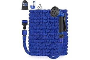 Zenmos 100FT Expandable Garden Hose Pipe - Flexible Expanding Magic Hose with 3/4", 1/2" Fittings, Heavy Duty Garden Hose with 8 Function Spray Nozzle, Anti-Leakage - Water Hose (Blue, 100FT)