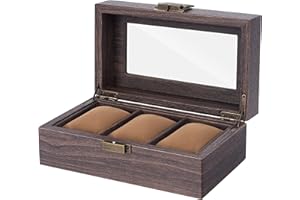 REODOEER Readaeer-Porta Orologi con 3 Posti, Vintage Scatola Cofanetto per Orologi con Coperchio in Vero Vetro, Morbido Cuscinetto, realizzata in similpelle e fodera in Velluto