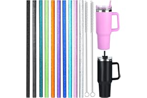 ALINK 10 Pack Farbe Ersatz Strohhalme für Stanley 40 oz 30 oz Tumbler, 12 in langen wiederverwendbaren Kunststoff Glitter Strohhalme für Stanley Cup Zubehör, halbe Gallone Krug,