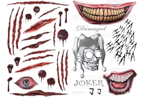 Top Tats Joker Suicide Squad Tattoos and Halloween Scars Fancy Dress Outfit/Costume Temporary Tattoos