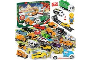 iZoeL Calendrier de l'Avent 2025 Voiture Enfant Calendrier de l'Avent Garçon, 24 Voitures en Alliage Camion avec Carte du Jeu, Cadeau Surprise pour 2 3 4 5 6 7 Ans Fils Petit-Fils Frère Neveu