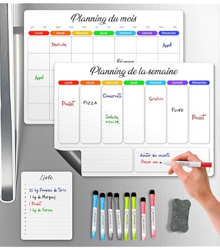 Tableau Magnétique Frigo Transparent A4 Effaçable - Kit Avec 4 Marqueurs, Support Et Aimants - Pour Liste De Courses, Mémo Familial