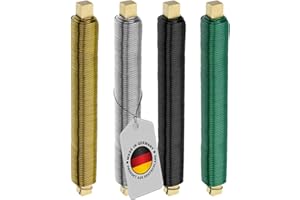 ECENCE 4er Set Blumendraht verzinkt, 0,65mm Basteldraht, Wickeldraht lose auf Holzwickel zur Befestigung von Blumen und Pflanzen, Bindedraht 35m Farbe Gold, Silber, schwarz, grün