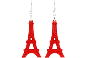 Bluebubble LOVE PARIS Cherry Red Eiffel Tower Dangle Earrings on Gift Card