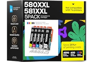 iNKPAD 580 581 Cartucce d'inchiostro compatibili per Canon 580XXL 581XXL, PGI-580XXL CLI-581XXL per Pixma TR7550 TR8550 TS6150 TS6151 TS705 TS8150 TS8250 TS9150 TS6151 TS8251 TS6250(5 Pezzi)