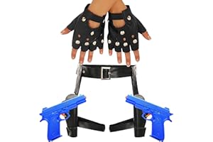 I LOVE FANCY DRESS Gun Holster Belt & Studded Glove Accessory Set - Faux Leather Belt and Holsters, 2x Plastic Blue Guns, and Fingerless Gloves - Perfect for Movie Character Dress Up and Halloween Fancy Dress Parties