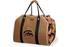 ART-GIFTREE Waxed Canvas Firewood Carrier, Heavy Duty Firewood Log Carrier, Classic, Durable Design with 2 Handles Felt Basket with Reinforced Handles for Firewood Brown Heavy Wood Holder for Fireplace