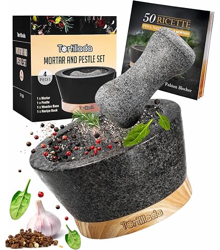 Mortaio In Granito Massiccio Da 17 Cm Con Pestello - Robusto Per Spezie, Erbe E Aglio