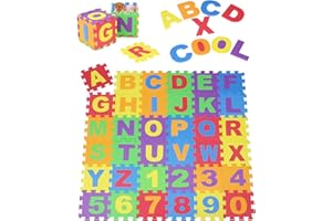 Youyijia 36 TLG Puzzlematte Baby Kinderspielteppich Spielteppich mit Buchstaben A-Z und Zahlen 0-9 Spielmatte rutschfest Maß je Matte ca.15 x 15 cm Schutzmatte