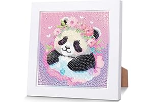 PUJEKNM Panda Diamond Painting Kits for Kids with Wooden Frame-5D Diamond Art Kits for Kids,Animal Gem Painting Easy Kits,Full Drill Art Kits Crafts Sets for Girls,Boys,Children Ages 6-7-8-9-12(7x7inch)