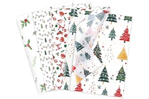 Larcenciel 60 Fogli di Carta Velina Natalizia per Imballaggio, Carta Velina Colorata con Motivi Babbo Natale e l'albero di Natale, Confezioni Regalo per Feste,Capodanno, Anniversari,50 X 35 CM