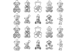 Stiesy 100Pcs 10 Styles Antique Silver Bear Charms Tibetan Style Cute Animal Charms Kawaii Bear Jewelry Dangle Bulk for Bracelet Jewellery Making DIY Crafts Necklace Earring Gift
