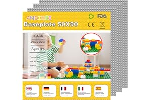 ANDIMEI Grundplatte Platten Gross 50x50-3 Stück Große 40x40 cm Grau Classic Klemmbausteine Platte Set Kompatibel mit Meisten Marken, Bauplatte für Kinder ab 4 Jahren
