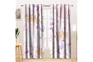 ‎KZZFQXB Kzzfqxb 117x138cm Kinder vorhänge 2 Paneele, rosa Schloss Kleider Kronen Blumen Schleife Cartoon Bedruckte für Kinder Mädchen Schlafzimmer Kinderzimmer Fensterdekoration