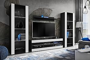 Komodee Wohnwand Wohnzimmerset Tivoli Grande, Weiß/Schwarz, Breite 250cm x Höhe 159cm x Tiefe 35cm, ohne LED, für Wohnzimmer, Schlafzimmer